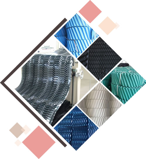 There are four kinds of cooling tower fills on the picture, and they have different profiles and colours.