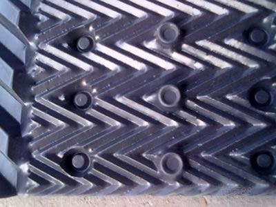 The picture shows detail of one cooling tower herringbone fill.
